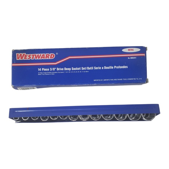 WESTWARD 14 Piece 3/8 Drive Deep Chrome Socket Set Metric Metal Tray DMK3814 - Picture 2 of 7